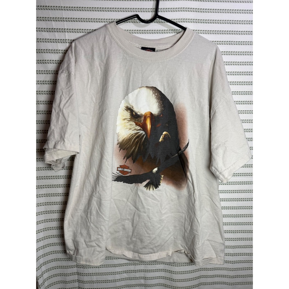 Harley-Davidson 2001 Y2K Mens T-Shirt Cream Eagle Graphic Chillicothe Ohio XL